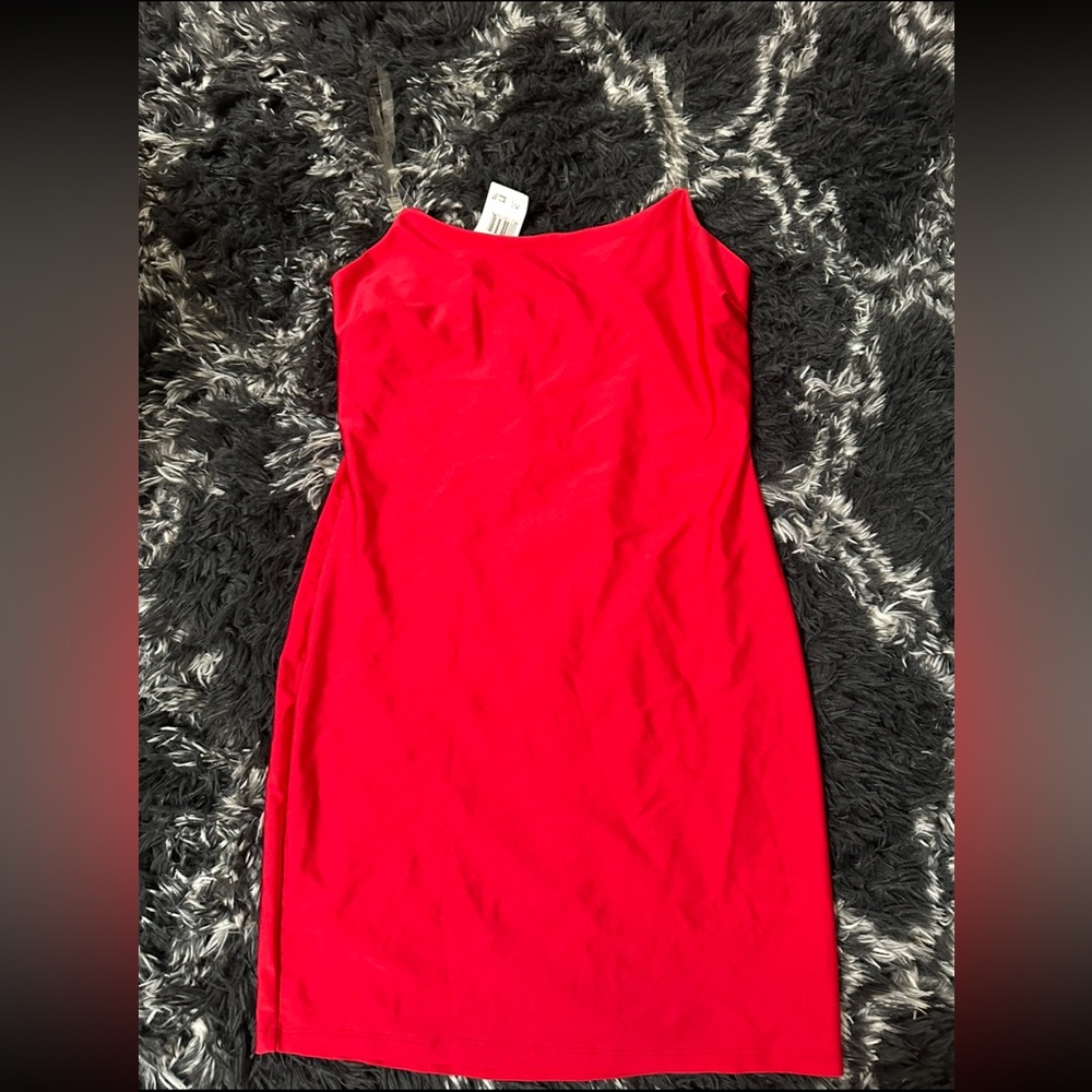 Red Bodycon Mini Dress w/ Clear Straps